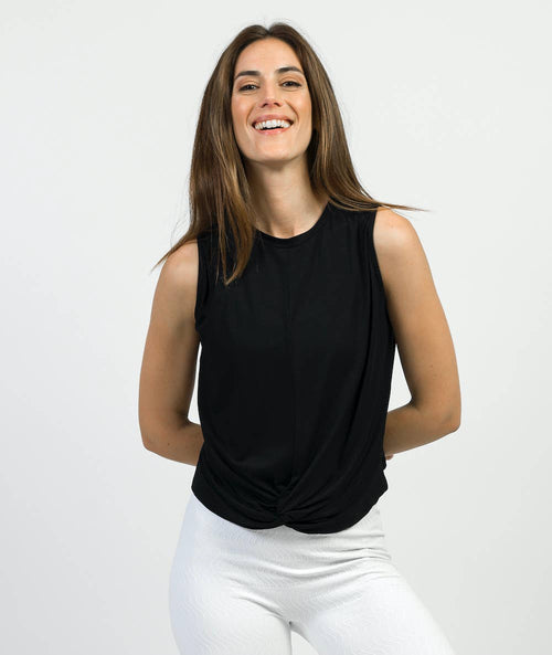 Black Lyocell Tank Top with Front Tie