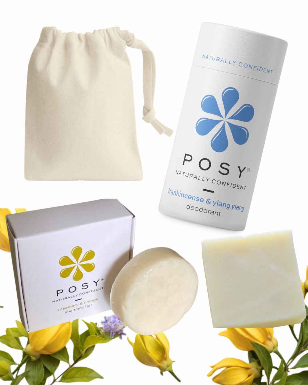 Deodorant, shampoo & conditioner bar cotton bag bundle